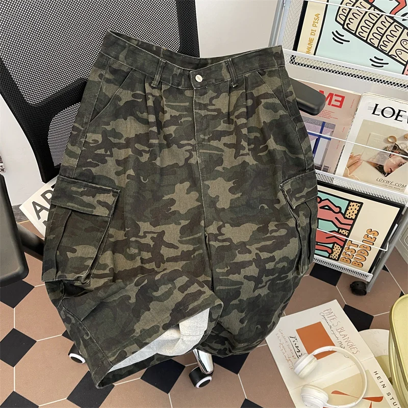

Retro Camouflage Work Pants Men's Summer Waed Straight Leg Seven-Foot ort orts Casual Loose Fit Youthful Energy Sle