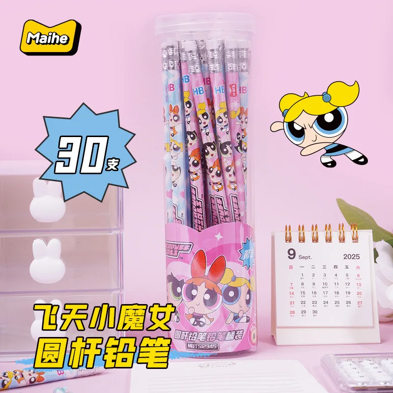 

﻿ Канцелярские товары Maihe, новинка, серия Powerpuff, карандаш HB с ластиком, круглый стержень, студенческие карандаши с многоразовой бочкой