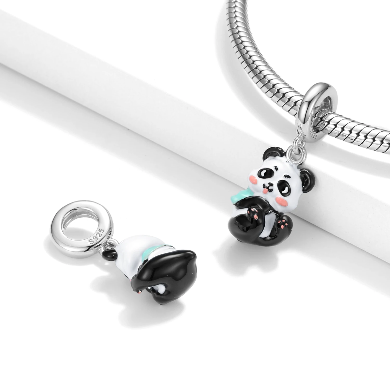 925 Sterling Silver Drool Towel Panda Baby Color Bead Charms Family Pendant Charms for Women Bracelet Mother Girlfriend Gift