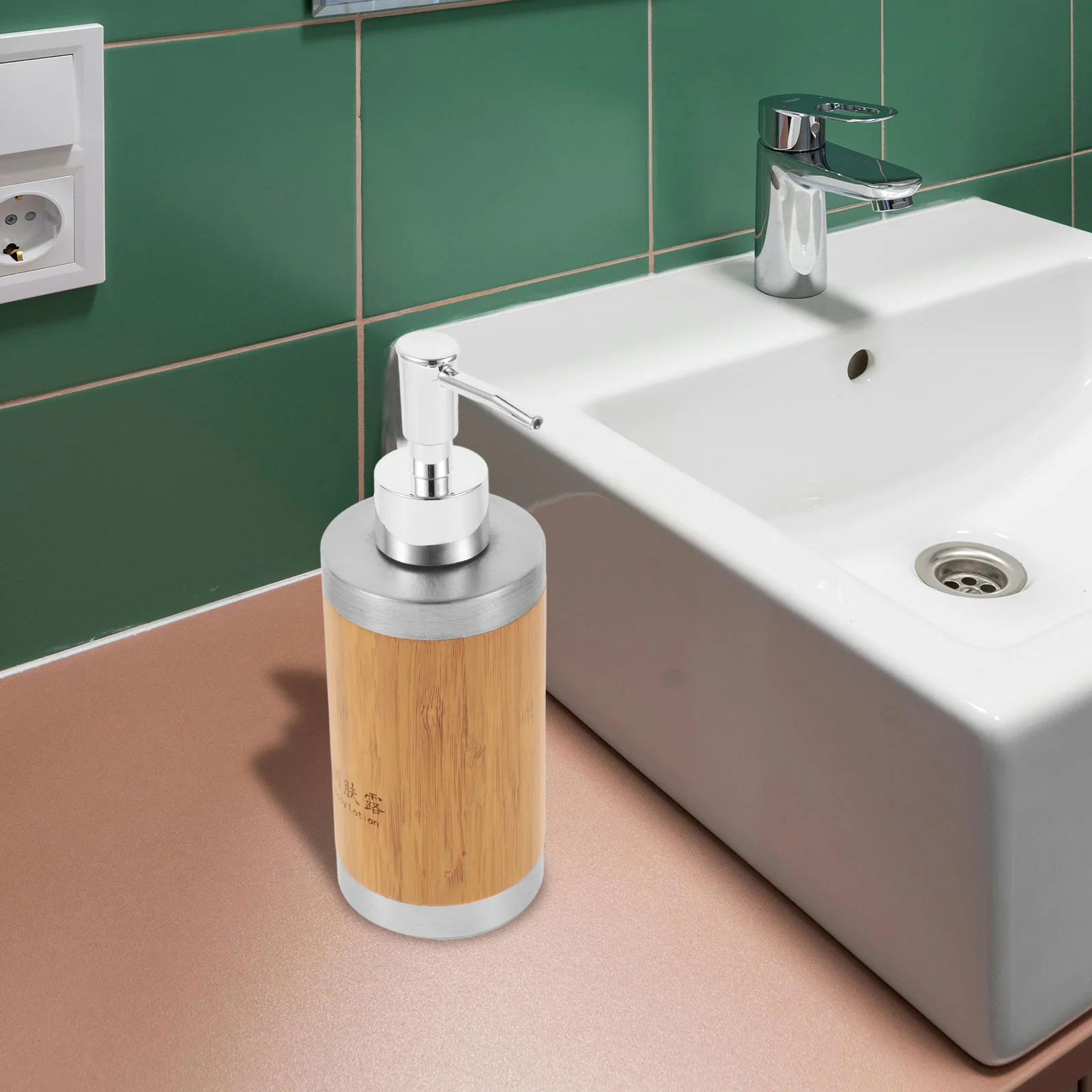 

250Ml Refillable Hand Soap Dispenser Bamboo Plastic Stainless Steel Modern Countertop Liquid Soap Bottle For Bathroom Kitchen