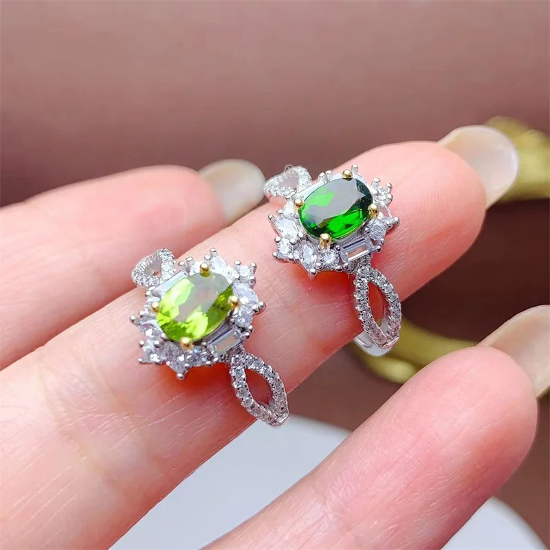 

New Women's Ring 925 Silver Natural Diopside Peridot Luxury Ring for Lady Birthday Anniversary Gift with Certificate