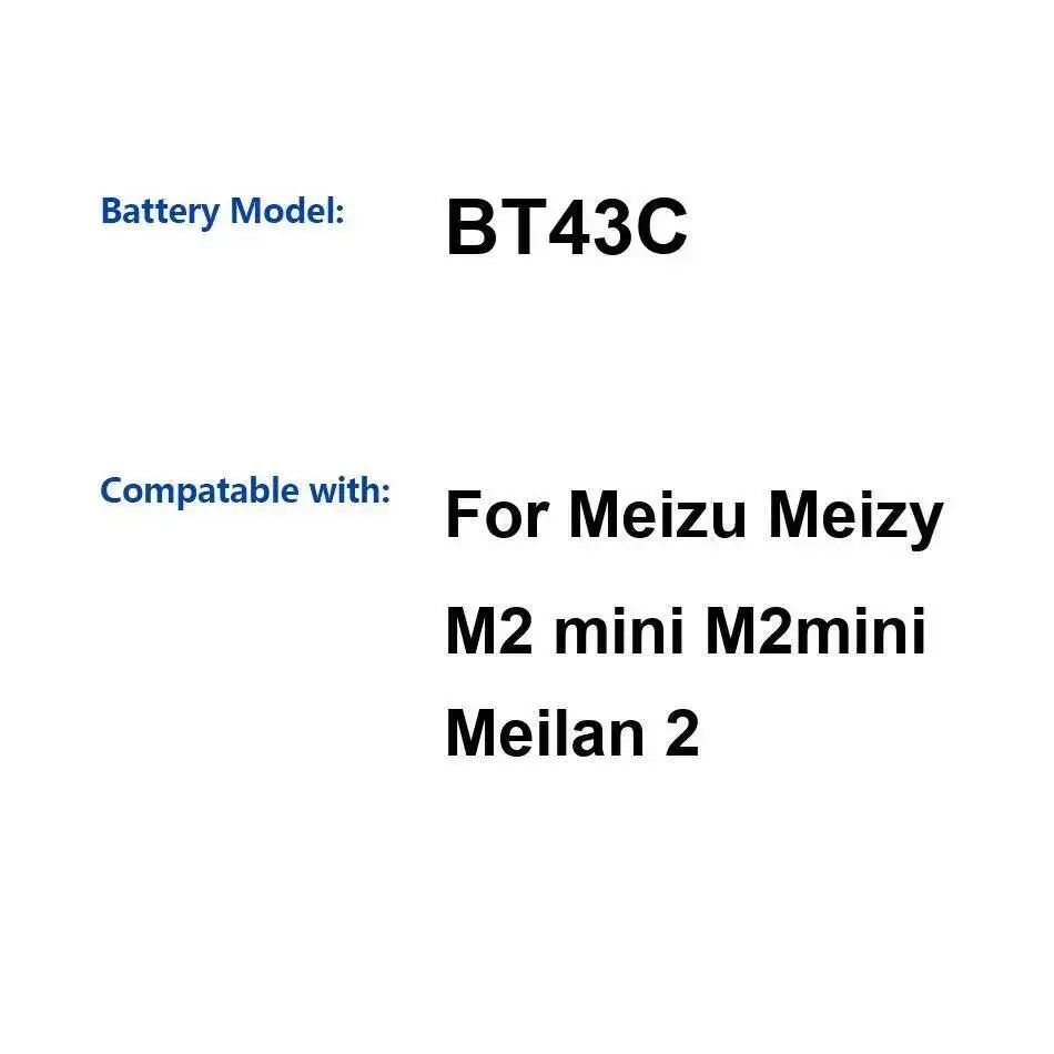 

Высокоэффективный аккумулятор мобильного телефона BT43C для Meizu Meizy M2 Mini M2mini Meilan 2 2500 мАч, замена премиум-класса