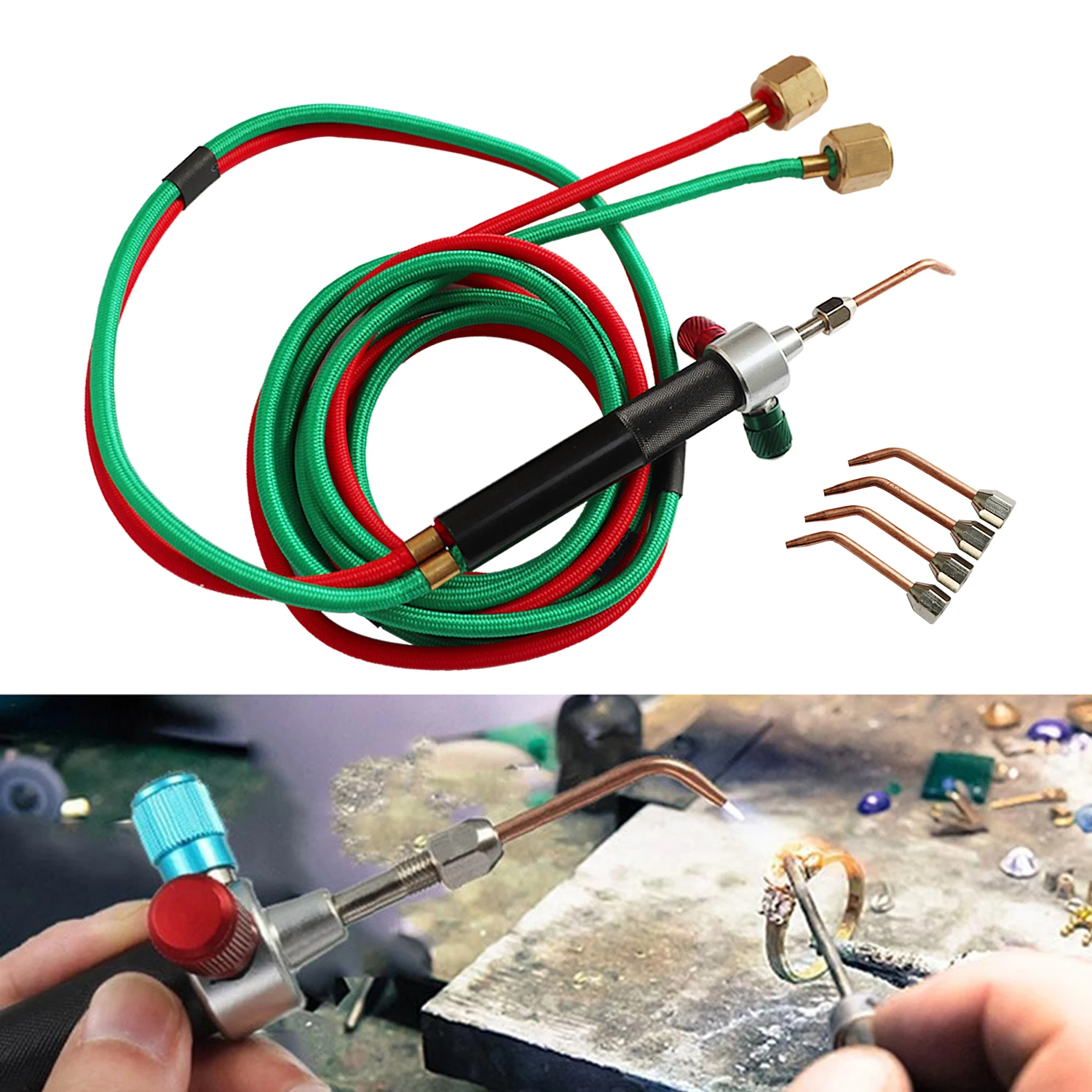 Micro Mini Gas Torch for Jewelry Welding and Soldering Kit with 5 Weld Tips for Oxygen Cylinders and Hoses (Acetylene）