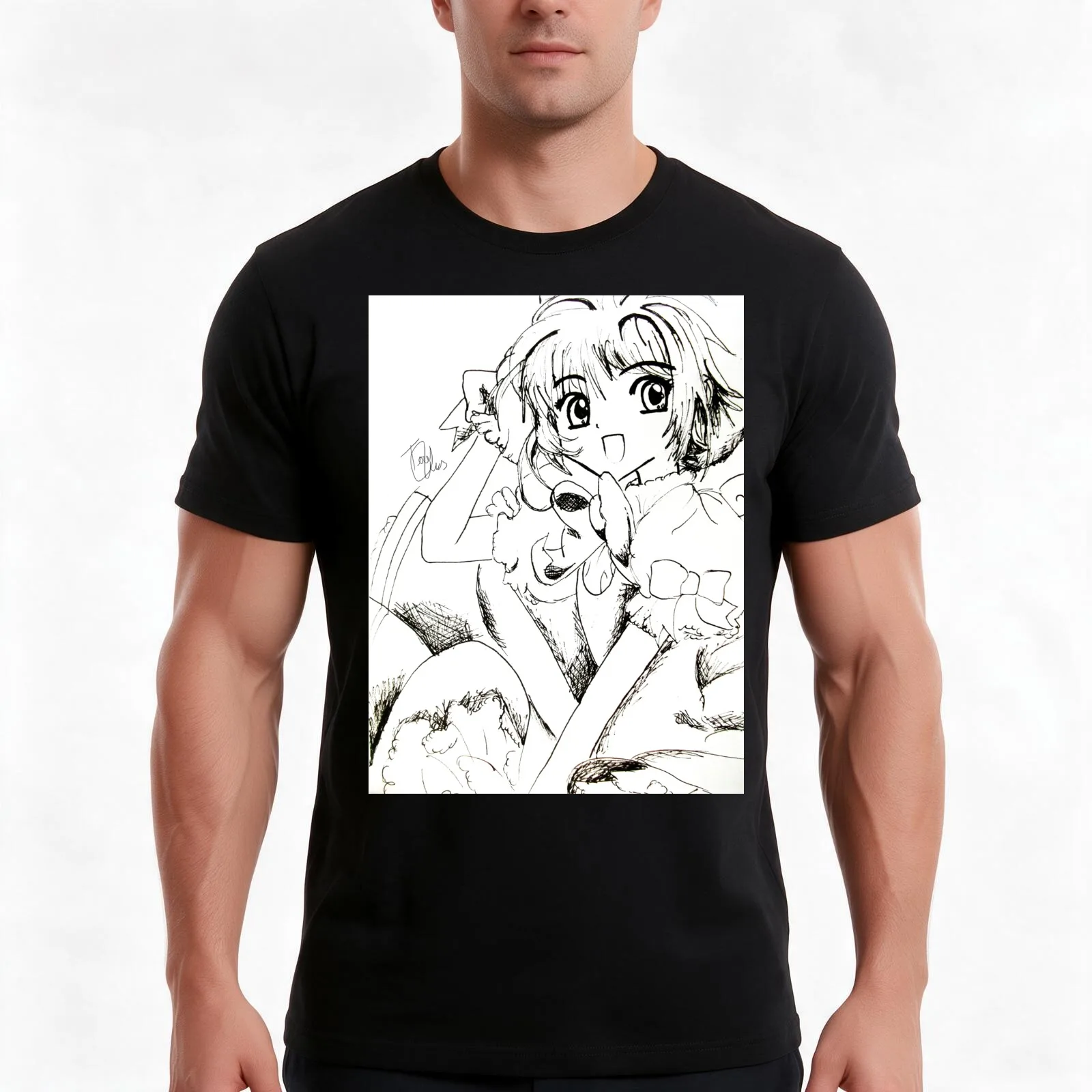 Cardcaptor Sakura Sketch T-Shirt, Summer Casual Cotton Tee, Oversized Streetwear Tops, Vintage Graphic Print, Unisex Men Women
