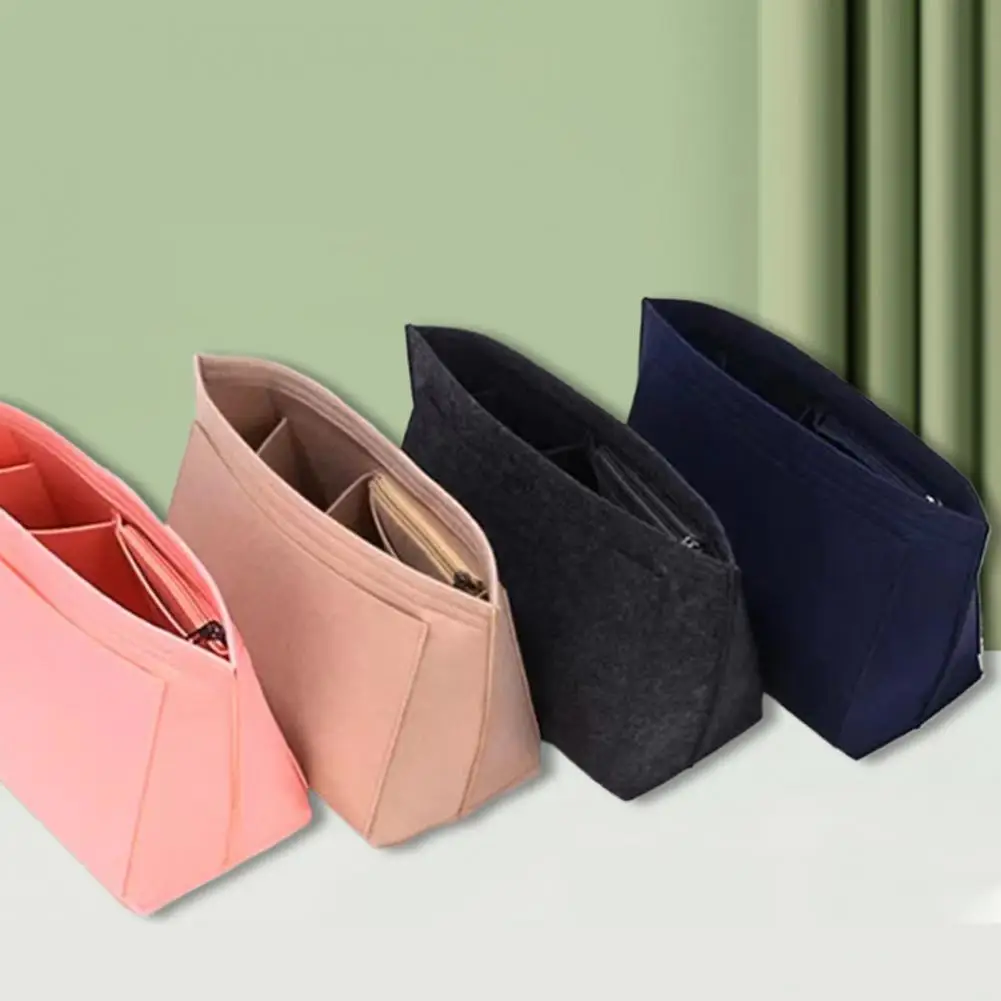 Multi-pocket Felt Organizer Champ Tote Felt Bag Insert with Multi-pocket Design Zipper Cup Pockets Cosmetic Bag for Shoulder