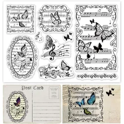 1Sheet Butterfly Clear Stamps Music Note Silicone Rubber Stamp Film Frame Transparent Seal Stamps for Wedding Party Invitation