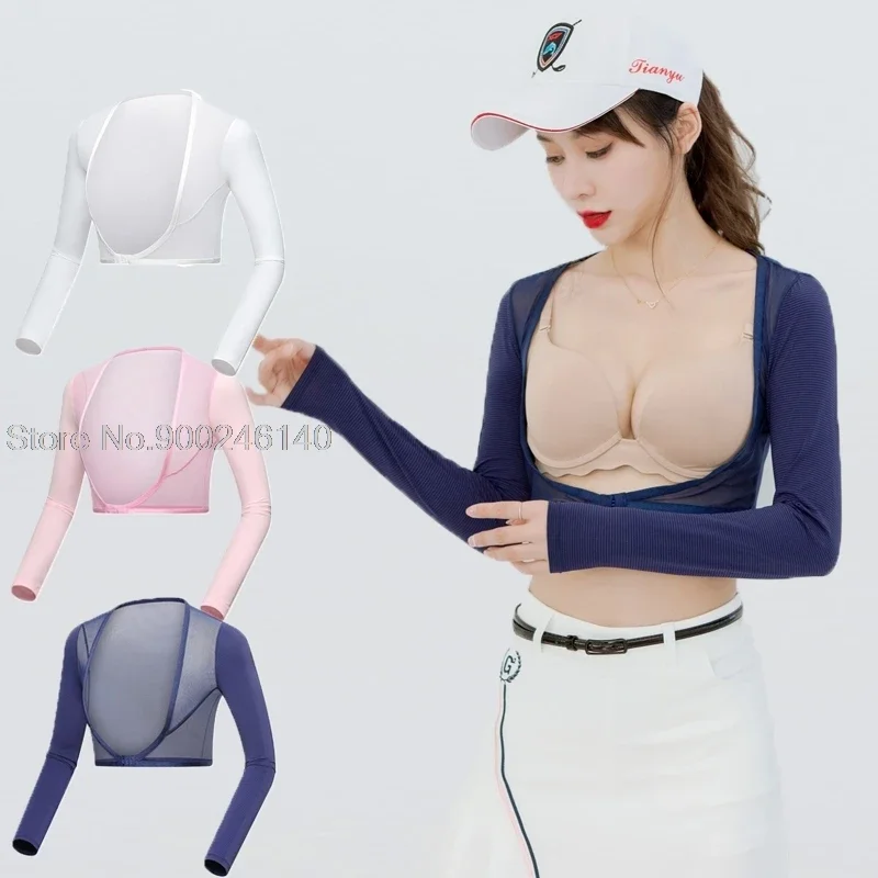 Capa de Golf con mangas para mujer, Tops de Lycra con protección UV de hielo, puño protector solar para mujer, camisa de ciclismo, Top corto, ropa de Golf