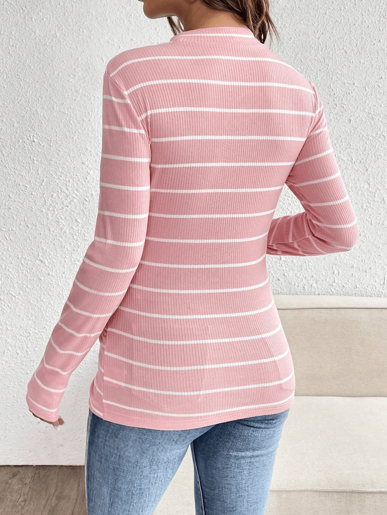 New pure cotton striped round-neck straight-shoulder long-sleeved maternity T-shirt