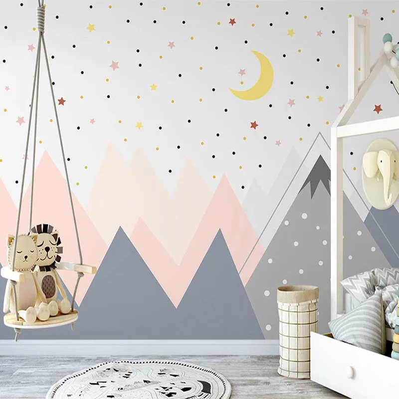 

Custom Any Size Photo Wall Paper 3D Cartoon Stars Moon Mountain Mural Canvas for Children Kids Room Decoration Bedroom Wallpaper