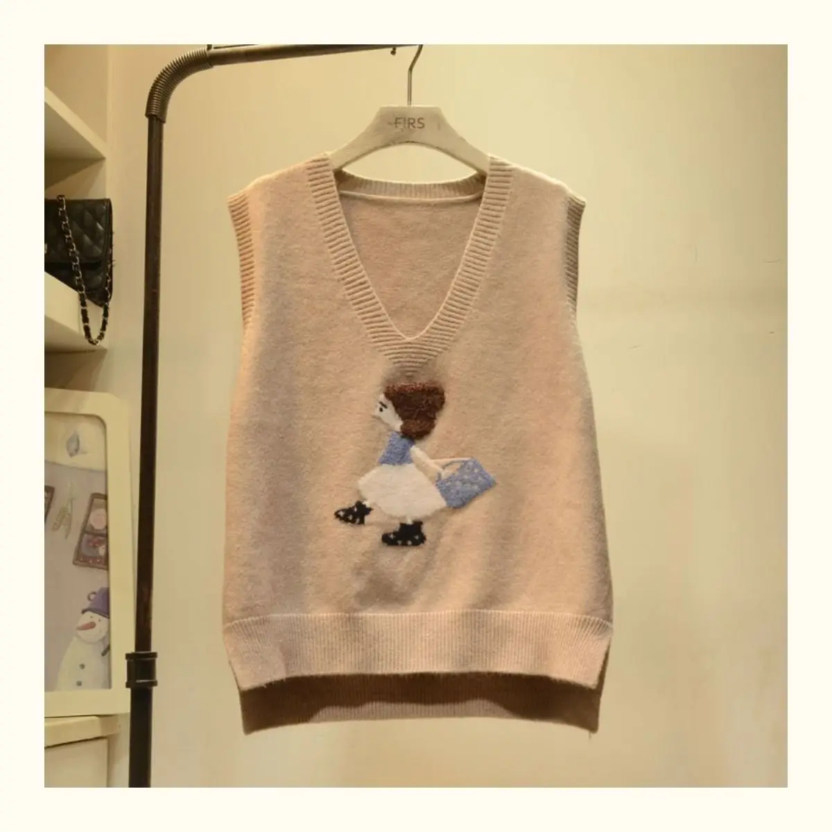 Pull à col en V de dessin animé pour filles, haut précieux, édition coréenne, émail fibradt, printemps et automne, nouveau