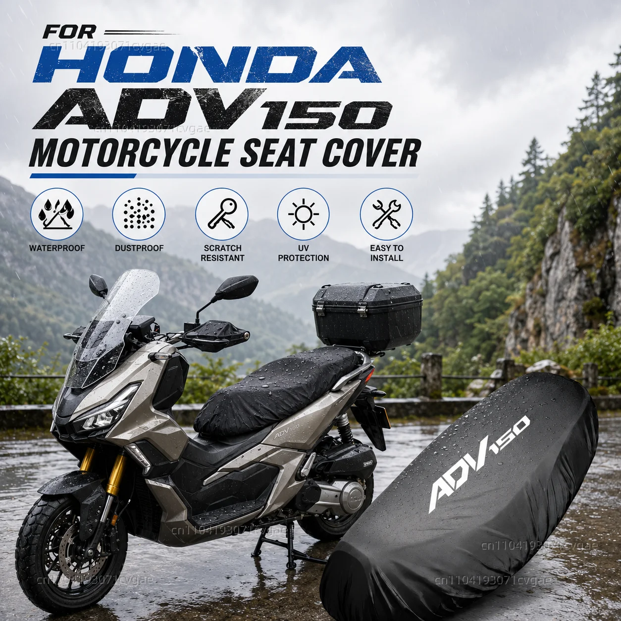 

For HONDA ADV 150 ADV150 2017 2018 2019 2020 2021 Motorcycle Rain Seat Cover Waterproof Saddle Cover Black 210D UV Protection