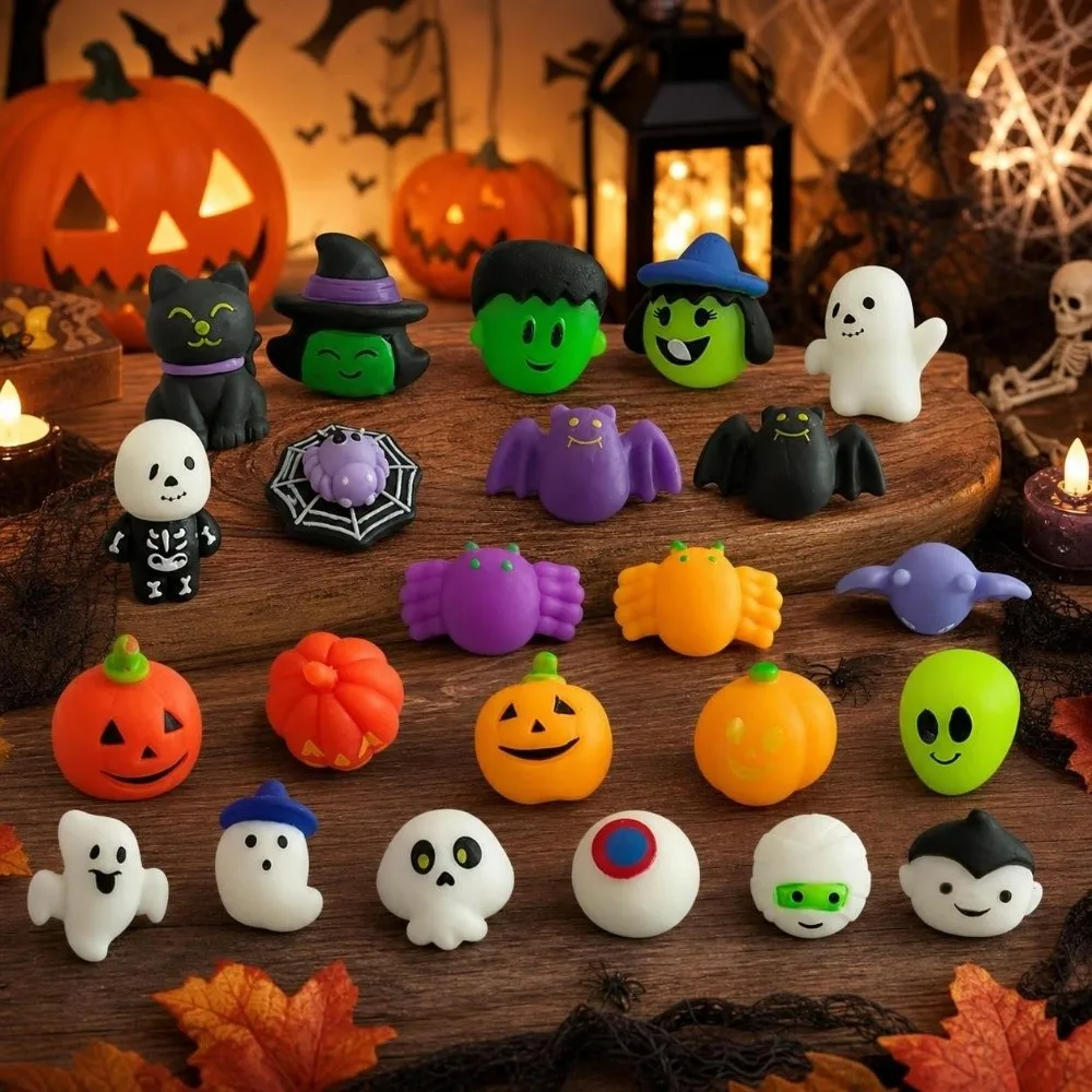 24/36Pcs/Set Surprise Halloween Squeeze Set Mini Random Ghost Squishy Comfortable Soft Realistic Pumpkin Pinch Office Desk