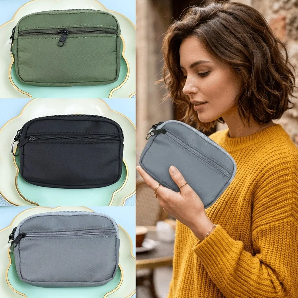 Compact Nylon Mini Coin Purse Double Layer Portable Change Purse Waterproof Hanging ID Card Case Daily Carry