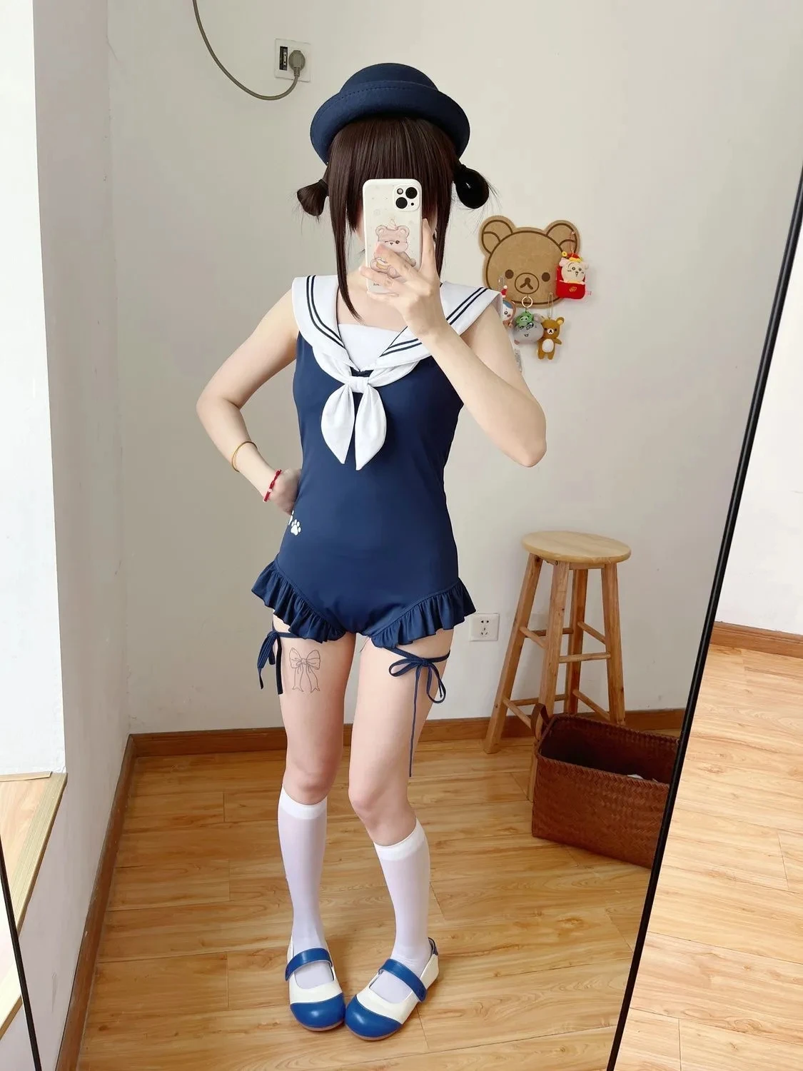 2026-新しい猫爪結びロープ水着女性のセーラーワンピース水着韓国語版ビーチ甘いかわいい背中の開いた夏