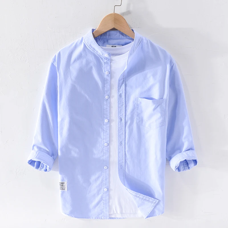 

New Designer Three-quarter Sleeve Casual Stand Collar Cotton Brand Shirts For Men Fashion Top Clothing Camisa Masculina Dropship