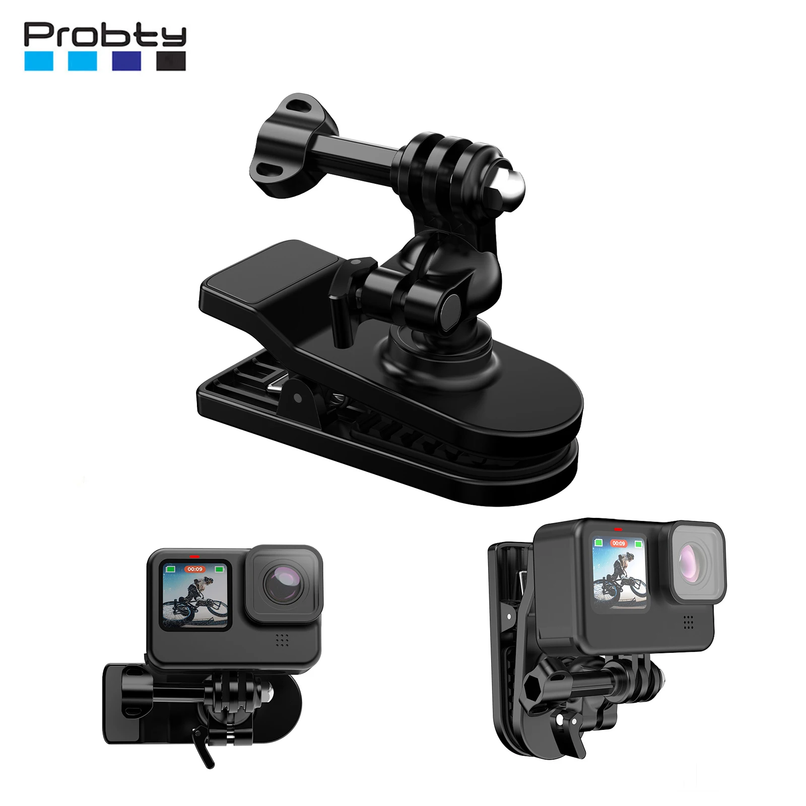 Probty 360° Rotation Backpack Clip Clamp Mount for GoPro Hero 12 11 10 9 8 7 6 Insta360 DJI Action Camera Accessories