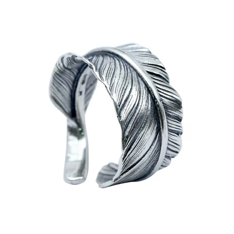 Men's Ring 100% Real 925 Sterling Silver Feather Brand Couple Ring Female Jewelry Thailand Silver Vintage Style Rings