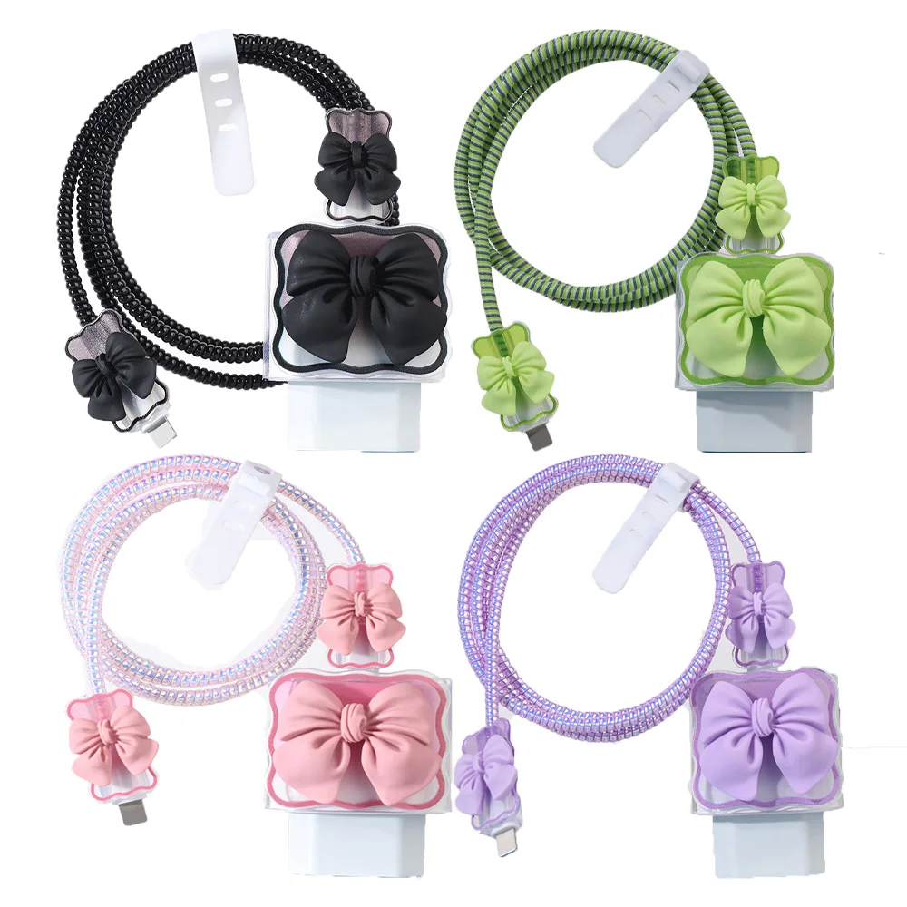 Soft TPU Cute Bow Protective Case For IPhone 20w 18W Fast Charger Covers Cable Protector Winder Shell Multiple Styles Available