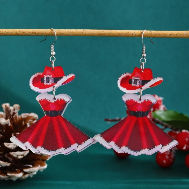 Festival Acrylic Earrings Featuring Christmas Dress Pattern Party Earrings Stylish Ear Jewelry Suitable for Fashion Look