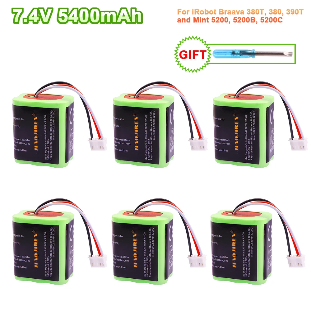 7.2V NI-MH 5400mAh Battery for iRobot Braava 380T 380 390T Mint 5200 5200B 5200C Vacuum Cleaner upgraded 3000MAH NI-MH Battery