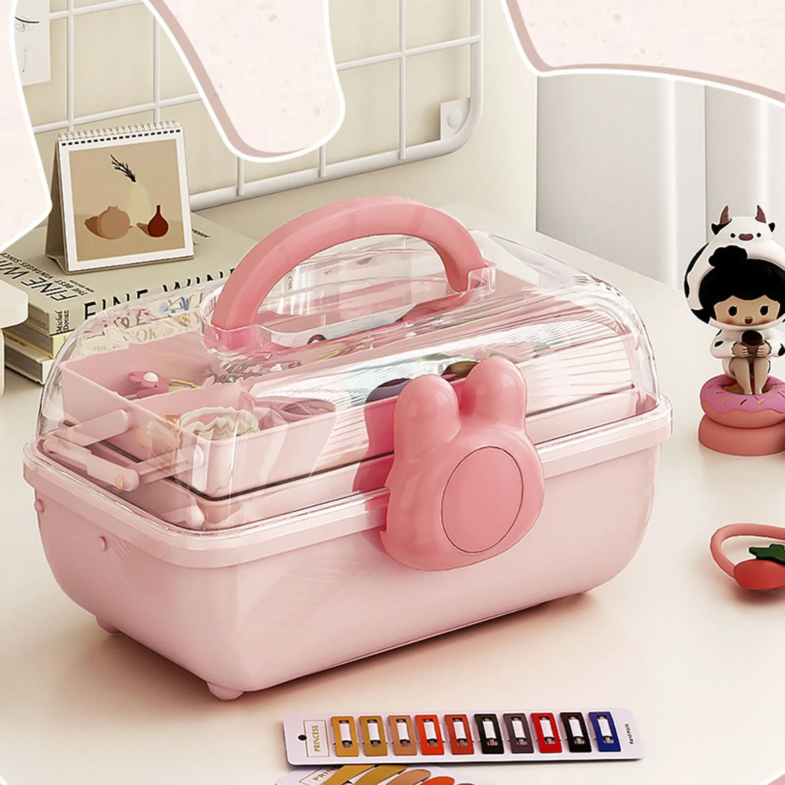 

3-Tier Plastic Storage Box Dividing Tray Craft Portable Handle Organizers Jewelry Sewing Clip Headbands Container for Girl Kid