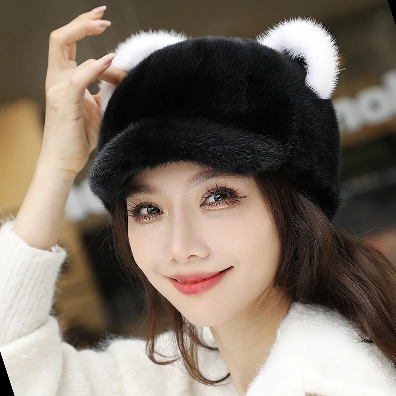 ZDFURS*Mink Hat Women's Autumn and Winter New Korean Style Versatile Mink Fur Women's Mink Hat Mink Peaked Cap  cute