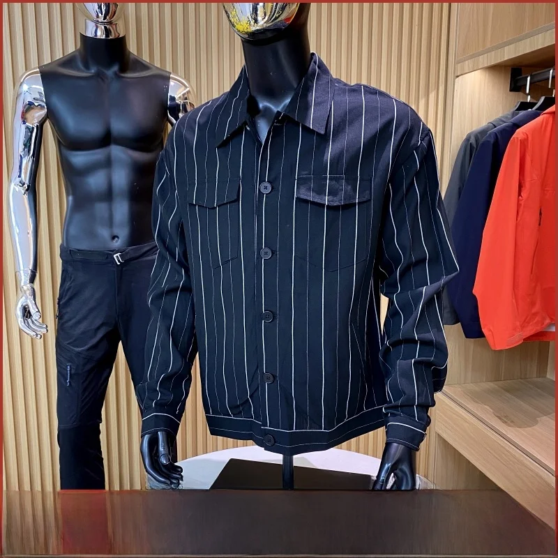 

Line! Trendy Autumn New Men's Workwear irt Jaet with ket Color Blo Long Sve Bla White in Sle