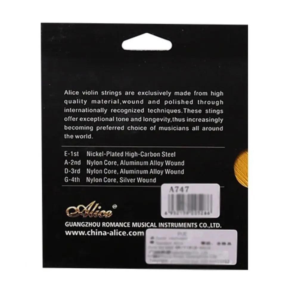 1 Set 1/8 1/4 1/2 3/4 4/4 Violin Strings Nylon Universal a747 Violin String Al-Mg Winding Alloy Nylon Violin Core Violinist