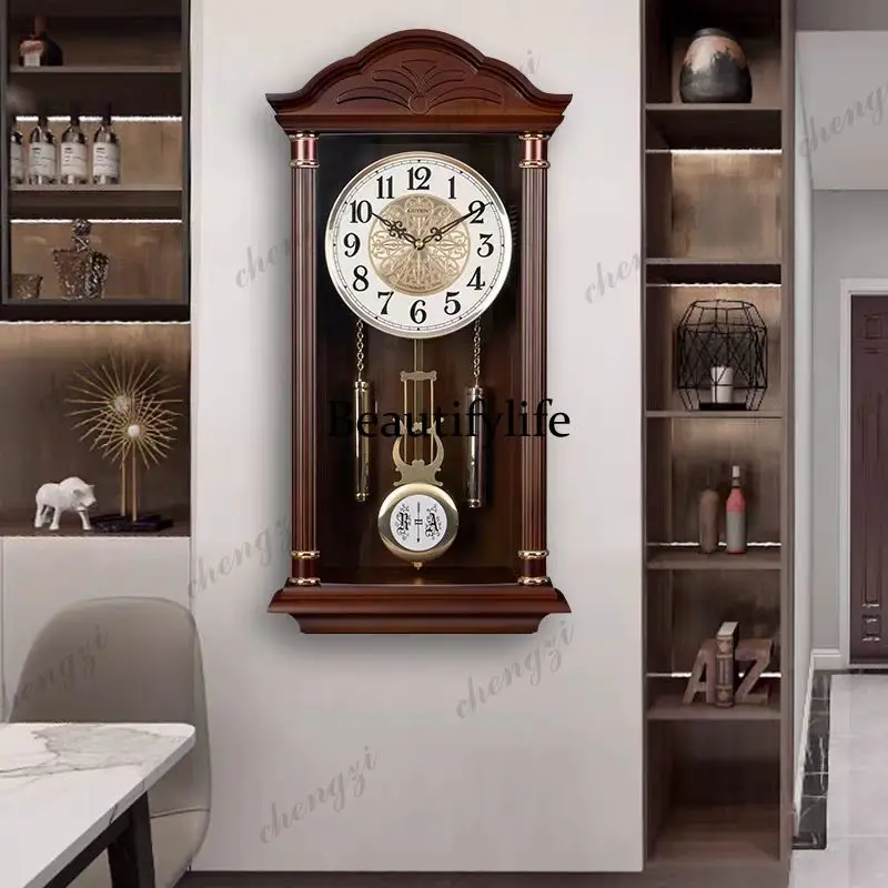 Vintage wall clock Chinese retro swing clock living room home silent European creative quartz clock