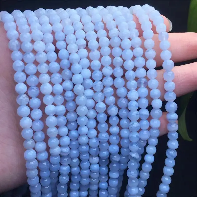 5MM Natural Blue Lace Agate Bracelet Women Fashion Round Stone Elegant Healing Strand Bangles Wristband Gift 1PCS