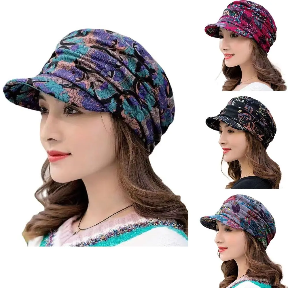 New Short Brimmed Floral Hat Women Visor Hat Beanie Slouch Cancer Chemo Caps Warm Muslim Brim Headwear Wrap