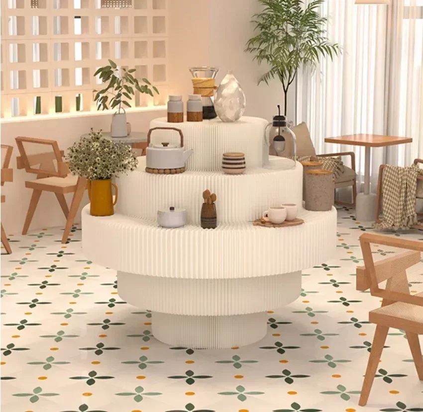 Screen Partition Office Commercial Display Shopping Mall Boutique Booth Folding Paper Rack Product Showcase Shelf Display