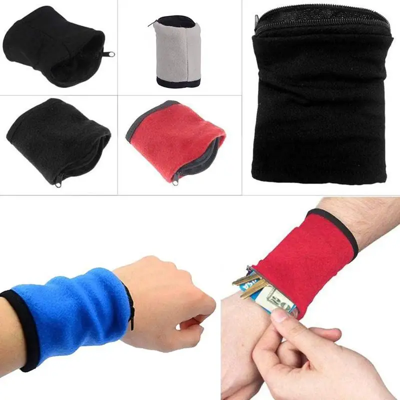 Fleece Wrist Wallet Pouch Band, Zipper, Running, Travel, Cycling, Safe Sport Bag, Coin Key Storage, Lightweight Organizer