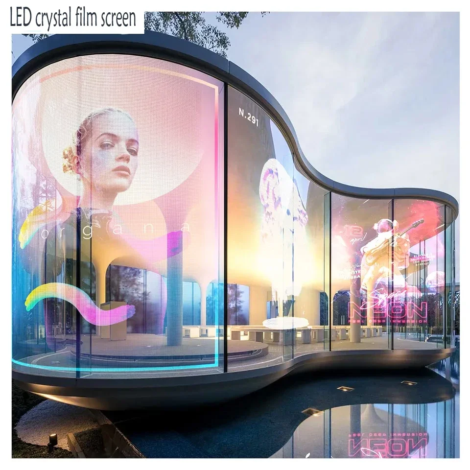 Flexible led film screen display Transparent display P4 P5 P16 Ultra light ultra-thin glass screen background wall advertising
