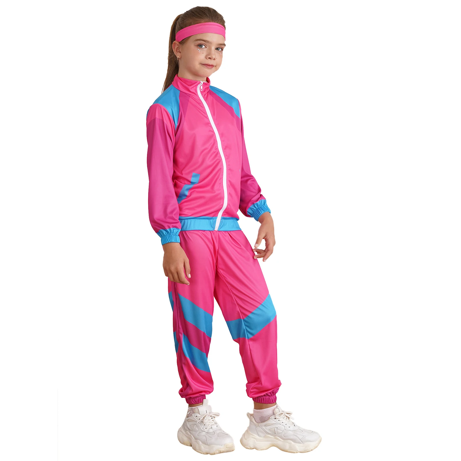 Bambini Unisex anni '80 Costume da discoteca retrò Top pantaloni fascia Set Costume Hip Hop tuta da ballo tuta sportiva per la festa di carnevale sul palco