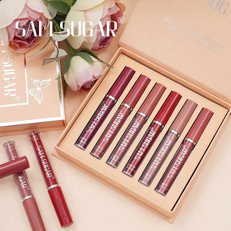 Matte Liquid Lipstick 6 Pcs Set Waterproof Lip Gloss Long Lasting 24hr Silky Sexy Non Stick Cup No Fading Lip Tint Gift Box Kit
