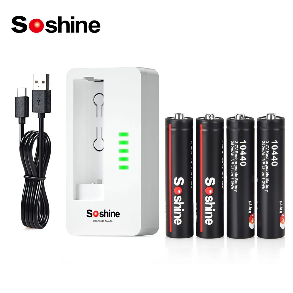 Soshine  3.7V 350mAh 10440 Lithium Batteries AAA Rechargeable Battery and NiMH AA AAA LiFePO4 Li-ion 14500 10440 Battery Charger