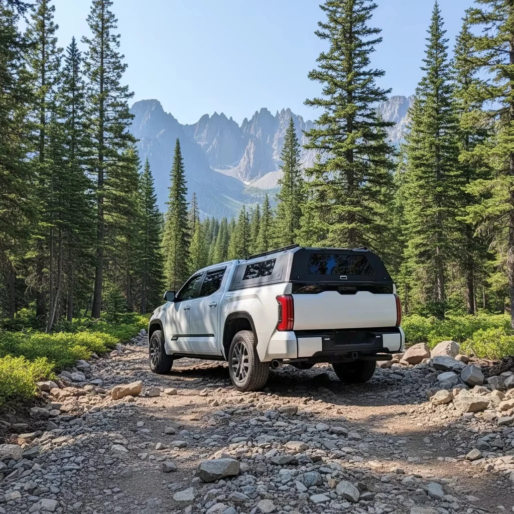 

Tundra Lockable Truck Cap with Roof Racks Heavy Duty Weatherproof Cargo Canopy for Pickup Truck Outdoor Use