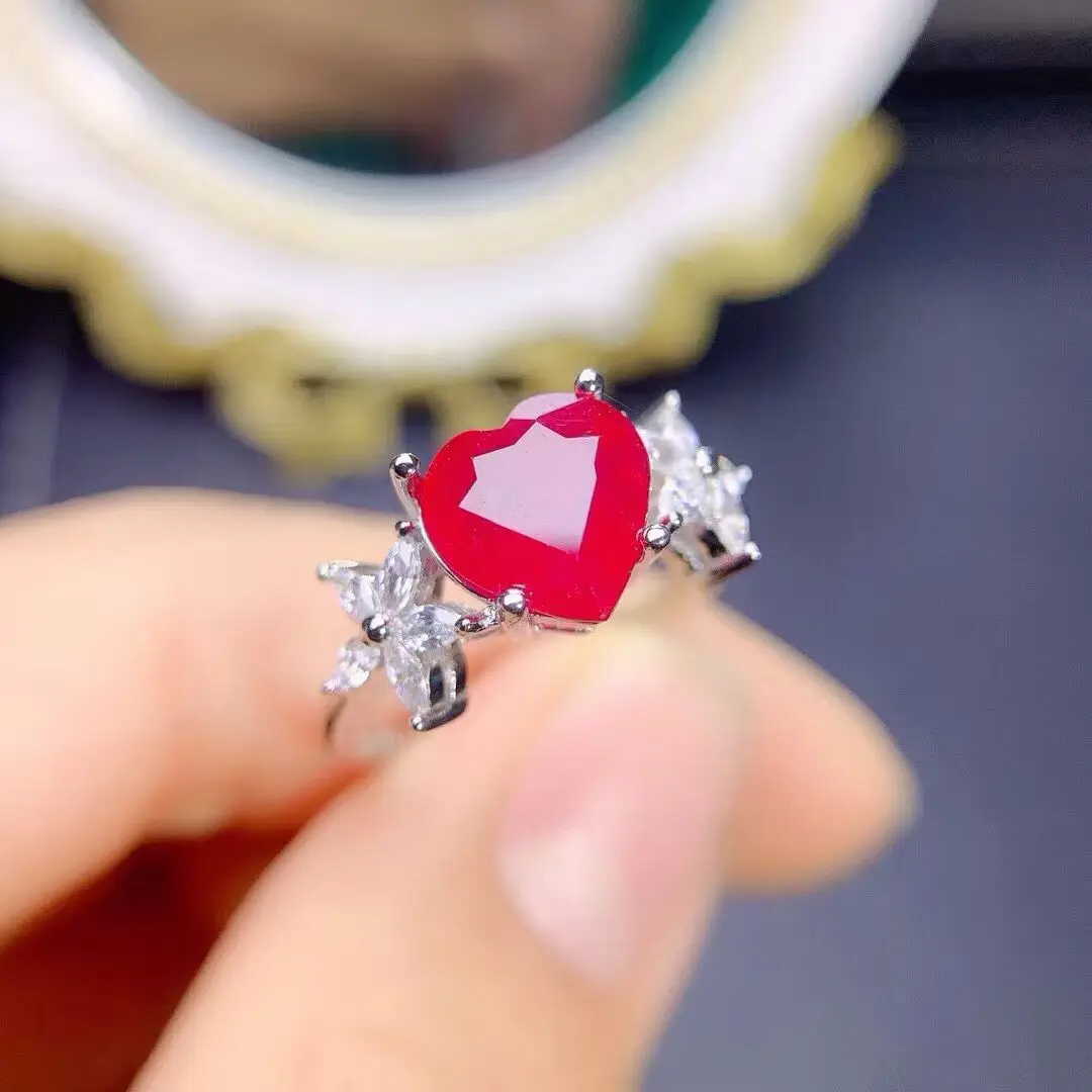 KJJEAXCMY exquisite women's Ring, selected from Natural Ruby,paired with S925 silver electroplating process,transparent texture