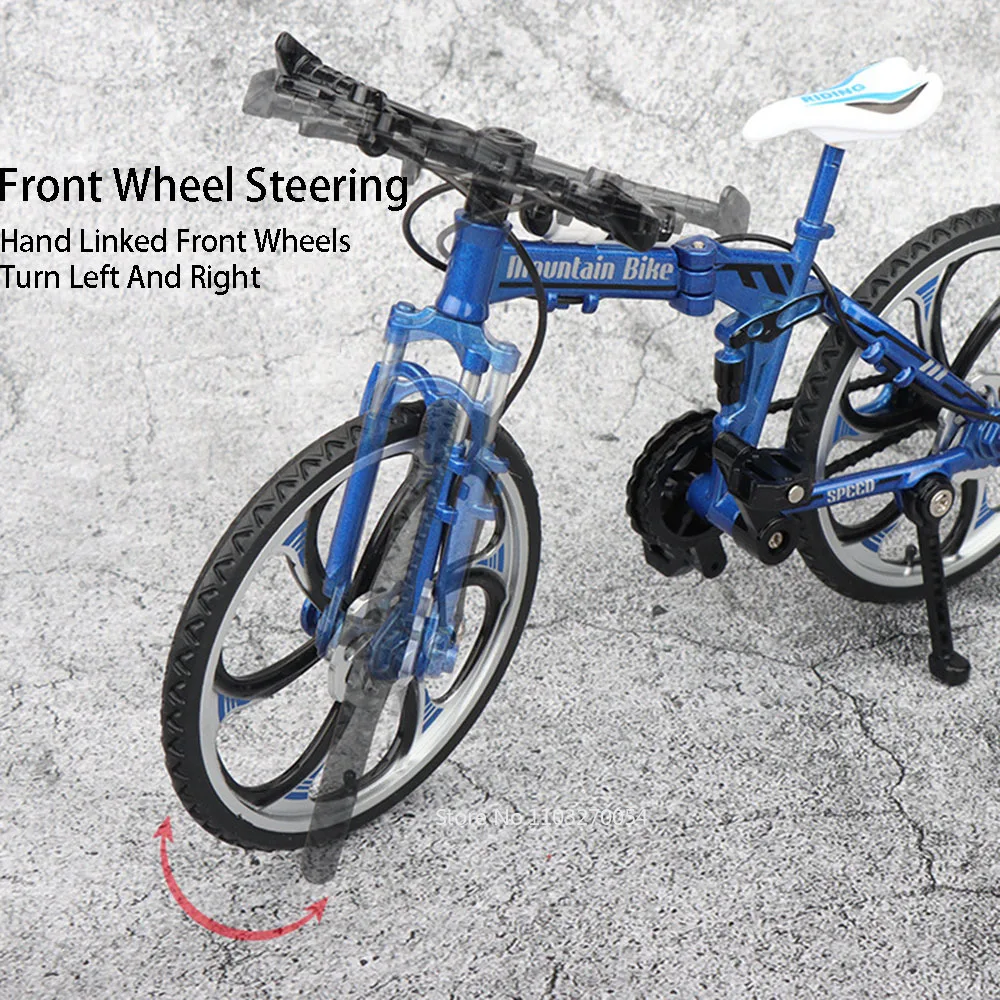 1:8 Folding Racing Bicycle Model Toy Shock Absorbing Bike Alloy Diecast Car Metal Body Rubber Tire Front Wheel Steering Kid Gift