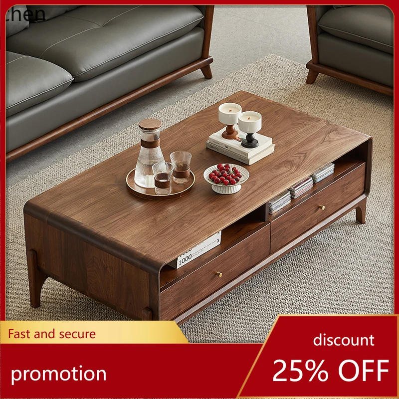 

CZ solid wood coffee table Nordic simple home coffee table living room with drawers