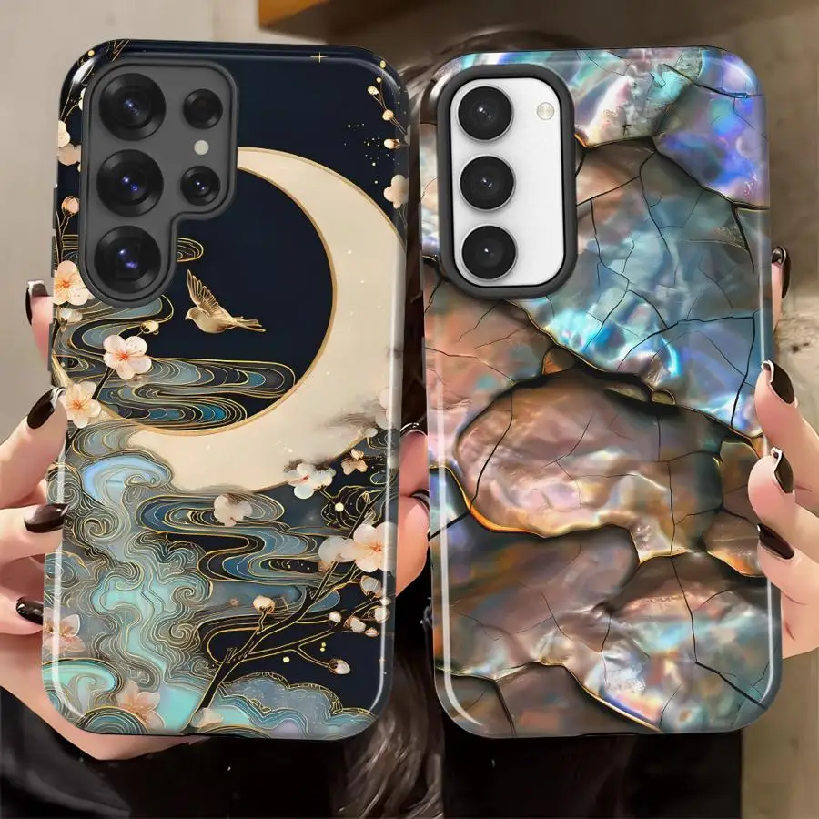 Phone Case for Samsung Galaxy S26 Ultra A26 S23 A16 A56 S25Ultra S20 FE S24 Ultra A36 Soft Cover Capa Crescent Moon Blossom