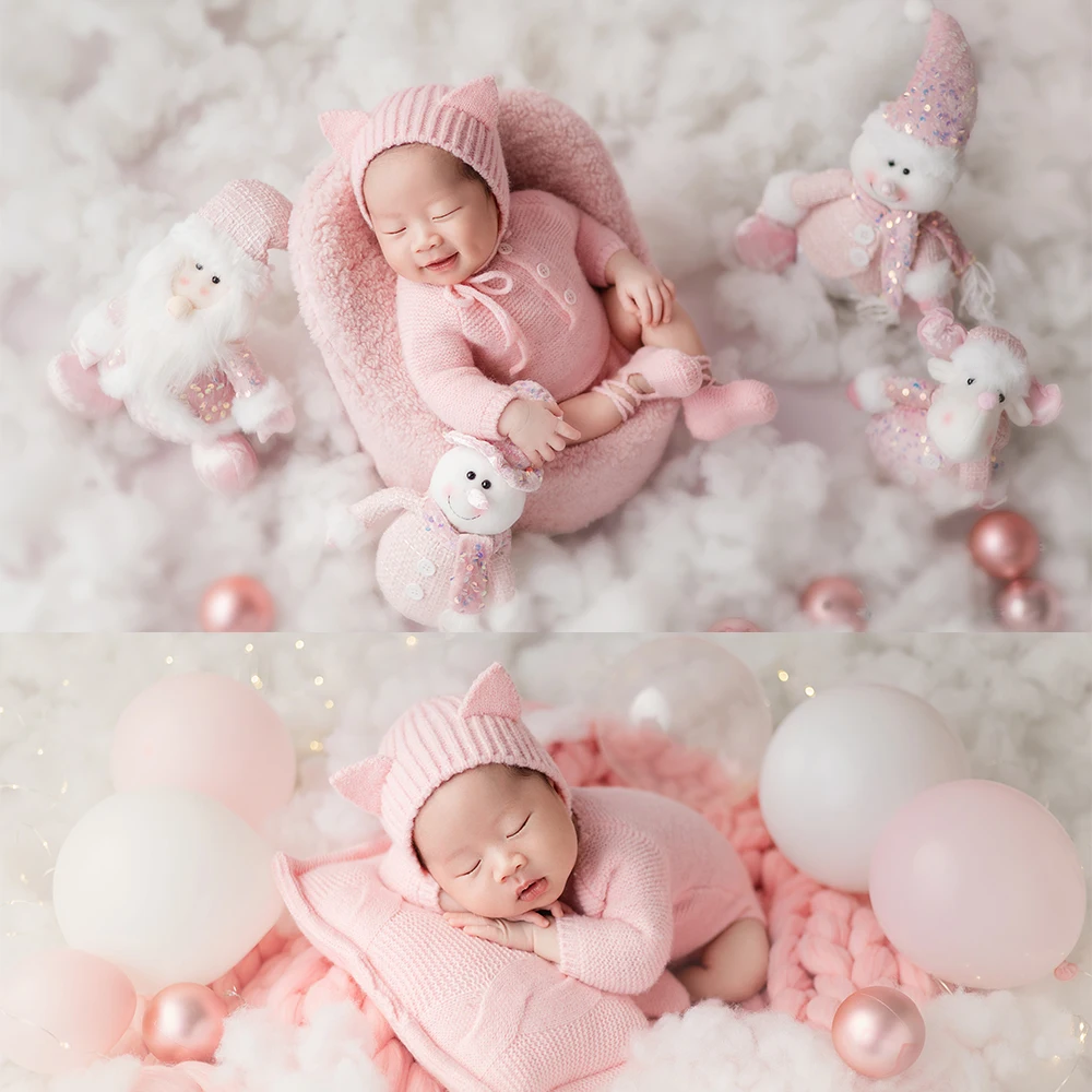 

Photography Costume for Baby Knitted Shoes+Baby Bodysuit+Hat 3pcs Set Snowman Doll Balloon Christmas Photo Theme Props Accessory