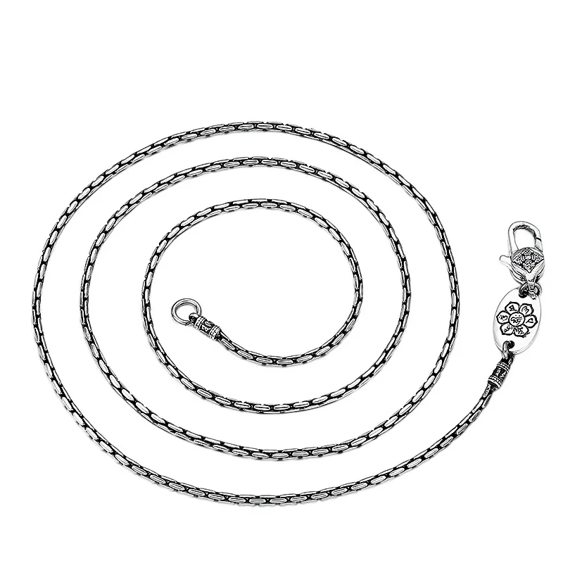 1.5MM BOCAI New 100% Real S925 Pure Silver Jewelry Retro Thai Trendy Personality Vajra Buckle Bamboo Necklace Men and Women