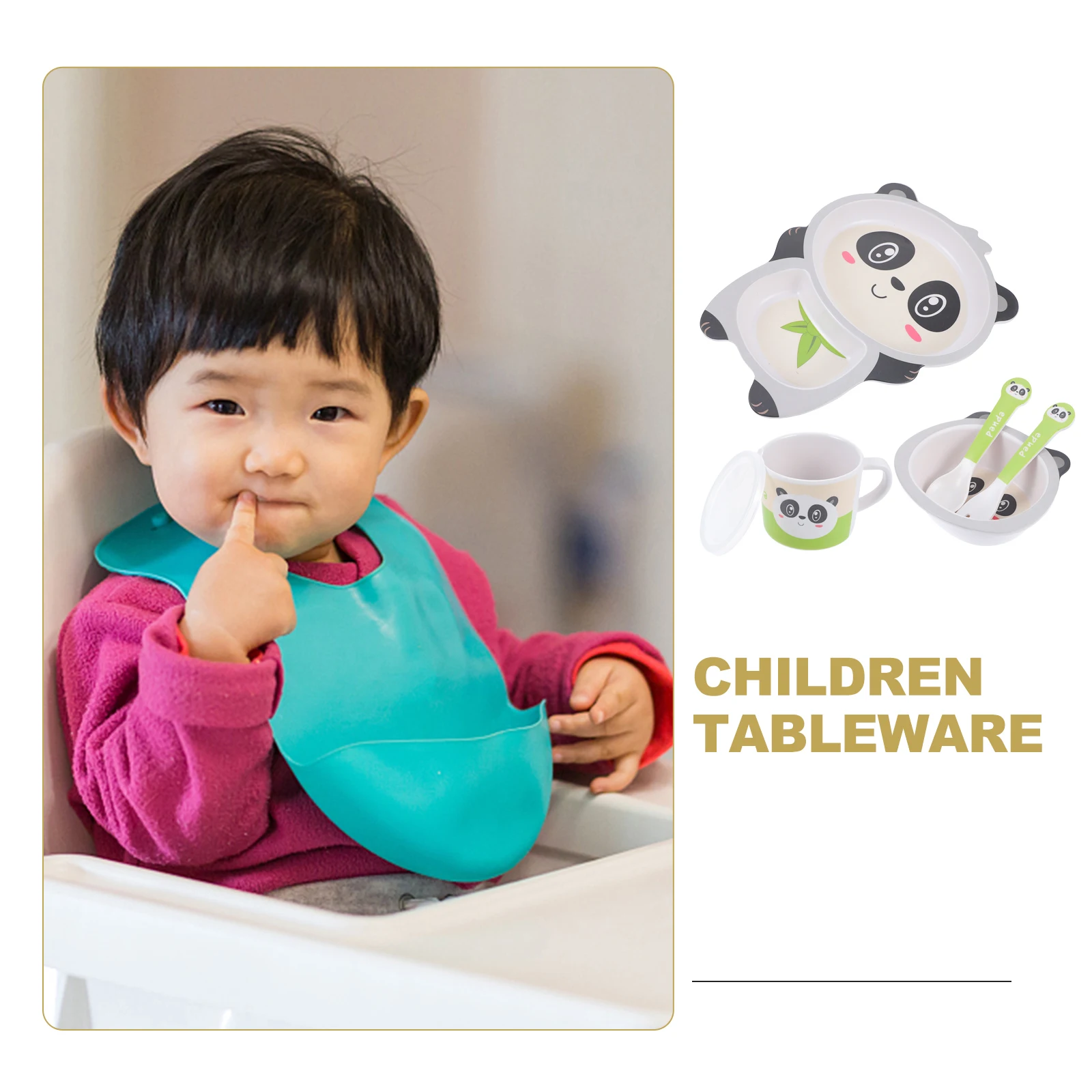 

5pcs Kids Tableware Set Bamboo Fiber Children Dish Separated Food Plate Baby Utensils Bowl Cup Spoon Infant Feeding Bowls