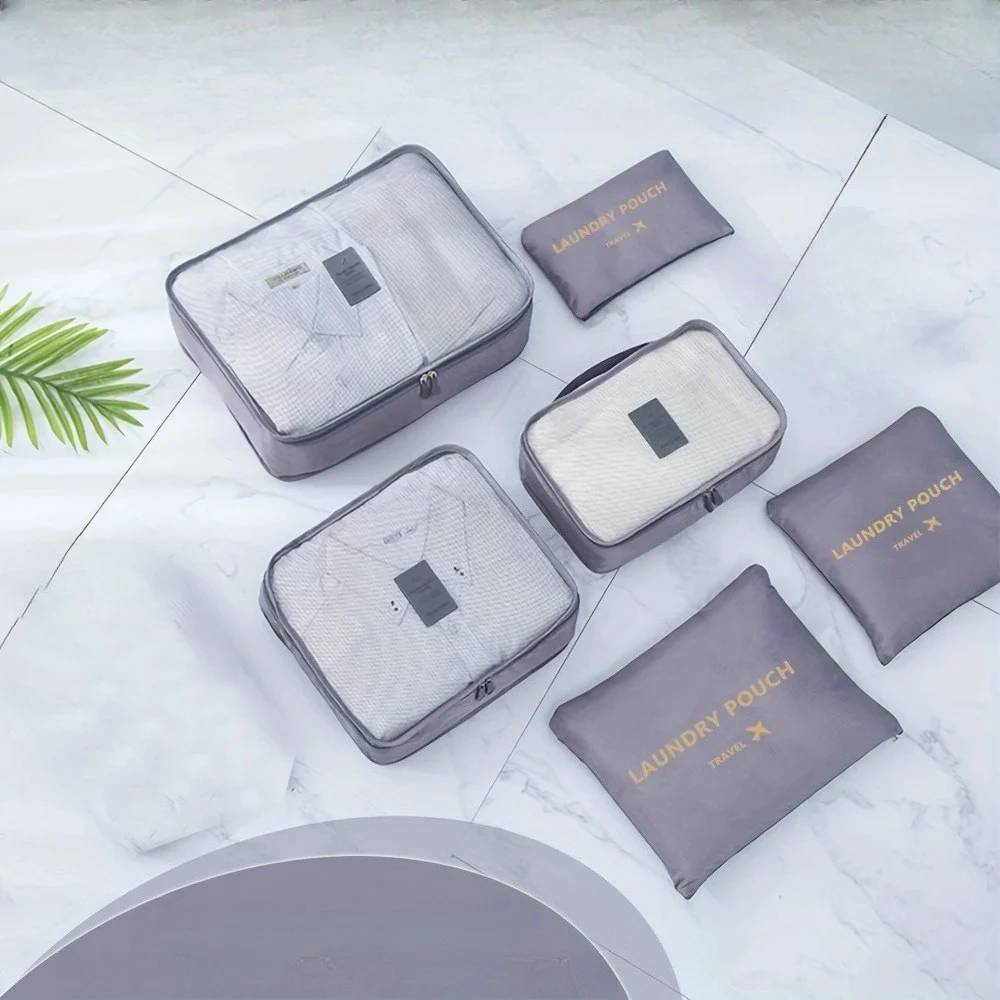 6 Pcs Travel Clothes Storage Bags Set Portable Luggage Organizer Suitcase Pouch Pouch Packing Cube For Shoes Packing Clothes