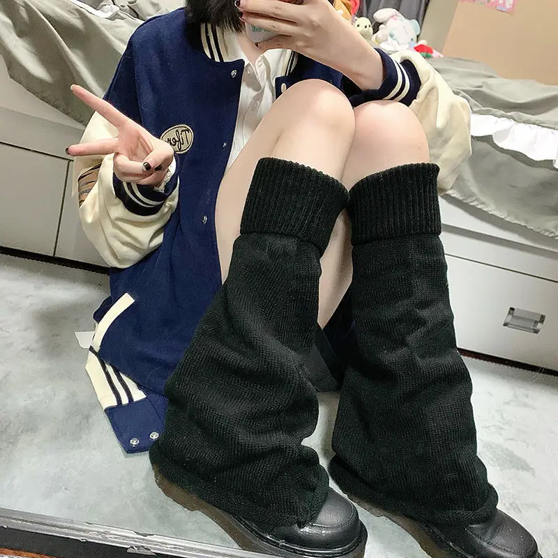 Y2k Pile Sock Cover Knitted Mid Tube Spicy Girl Wide Leg Warm Loose Horn Versatile JK Foot Cover Thickened Women Solid Color