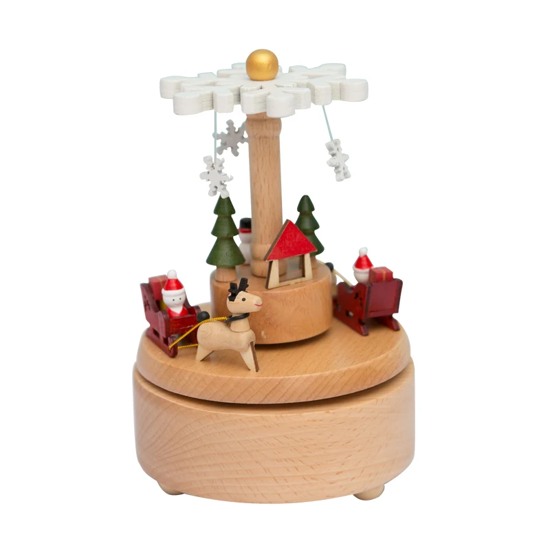 Christmas snowflake Santa Claus rotating music box wood