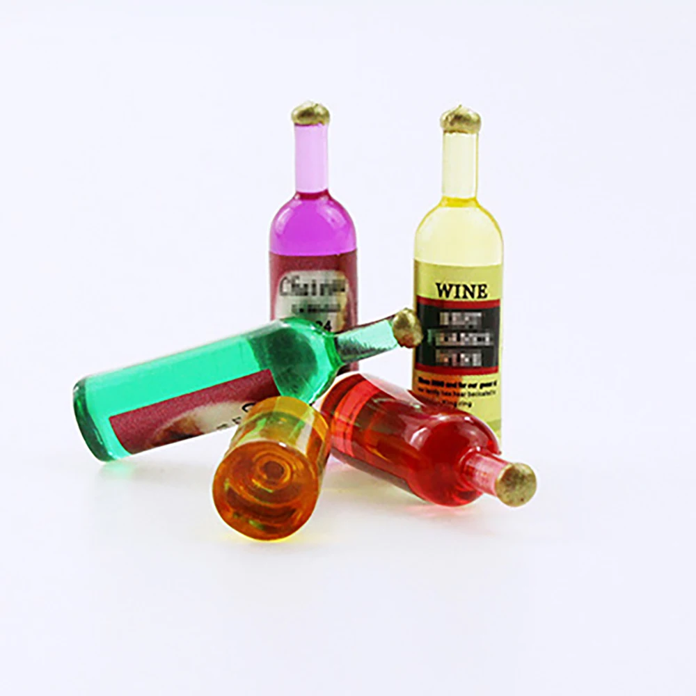 5Pcs 1/12 Dollhouse Miniature Resin Wine Bottle Mini Drinks Champagne Bottle Model Toy for Doll House Accessories Decoration