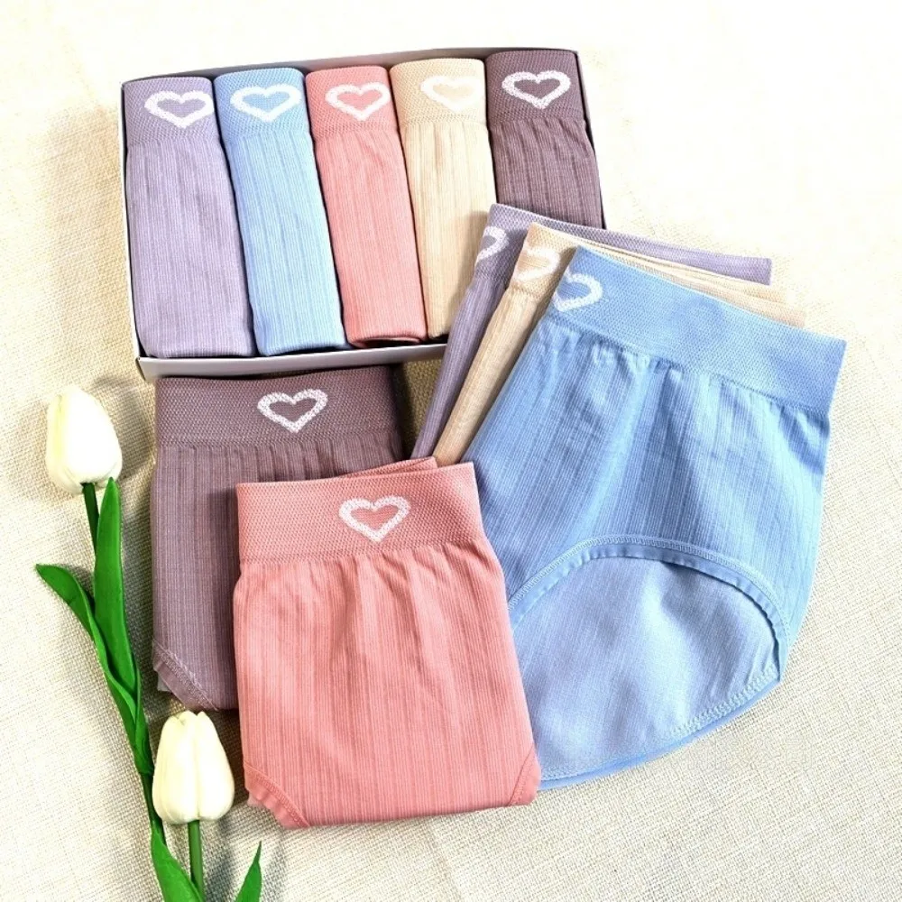 

5Pcs Middle Waist Women Panties Set Female Lingerie Underwear Candy Color Briefs Comfortable 5PCS Love Heart Underpants